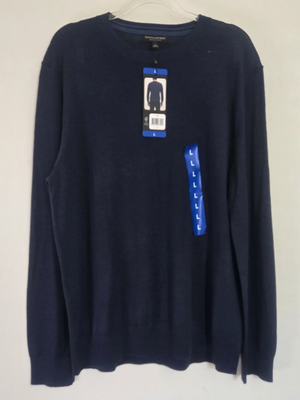 Banana Republic Mens Large Merino Wool Sweater Navy Blue Crew Neck NWT
